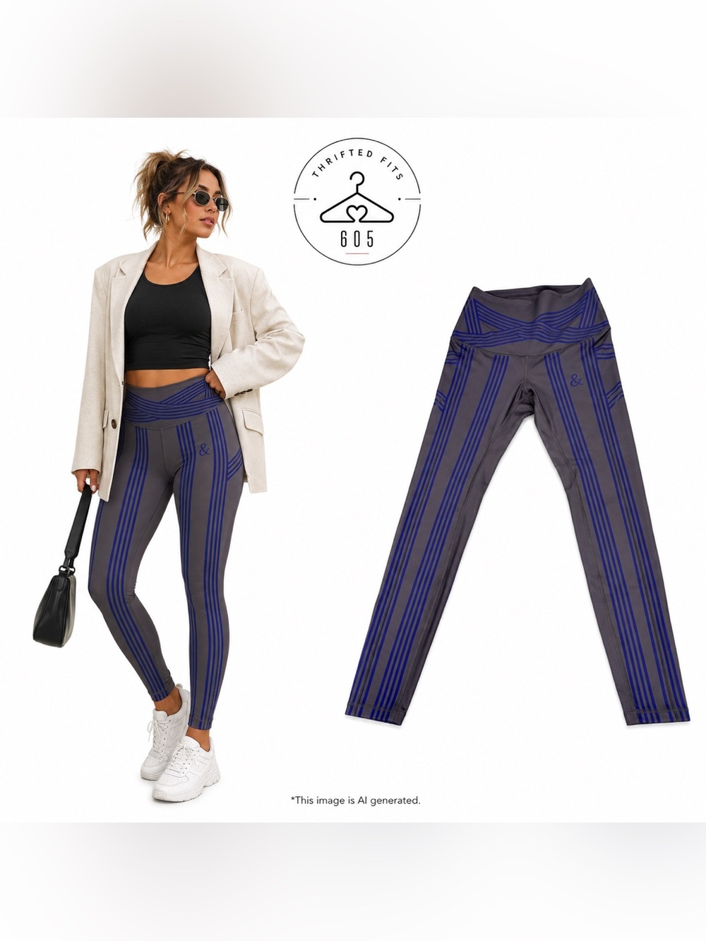 Fanka High-Rise Striped Leggings in Charcoal & Electric Blue/Purple